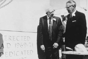 Joseph Fielding Smith and N. Eldon Tanner at the cornerstone ceremony. Image courtesy of LDSCES.org